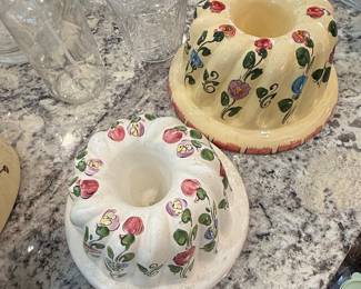 Vintage Ceramic Bundt Cake Pan with Hand-Painted Floral Design