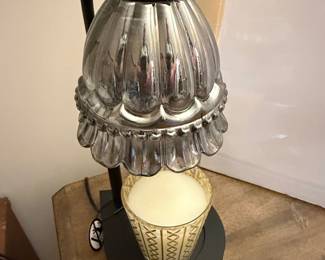 Vintage Glass Shade Candle Warmer Lamp with Geometric Patterned Cup