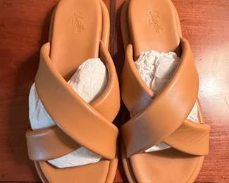 Chatelles Women's Tan Leather Criss-Cross Slide Sandals