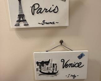 Decorative Ceramic Wall Plaques - Paris and Venice Set