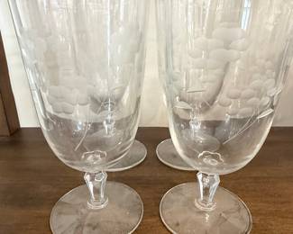 Vintage Etched Floral Stemware Set