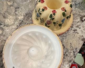Vintage Ceramic Bundt Cake Pan with Hand-Painted Floral Design