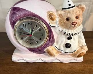 Ceramic Teddy Bear Clown Alarm Clock