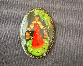Vintage Russian Lacquer Miniature Brooches