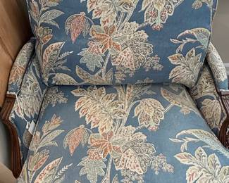 Ethan Allen Upholstered Armchair with Blue Floral Pattern