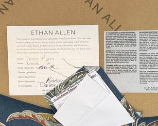 Ethan Allen Upholstered Armchair with Blue Floral Pattern