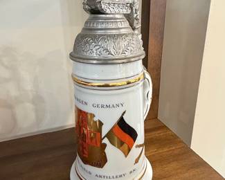 German Field Artillery BN. Commemorative Beer Stein with Tank Lid - SINGEN GERMANY