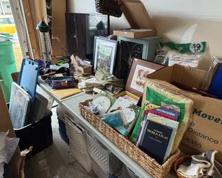 Assorted Books and Collectibles including Hammond World Atlas (Collectors Edition), Sports Illustrated, Crossword Books, and Horse-themed Artwork
