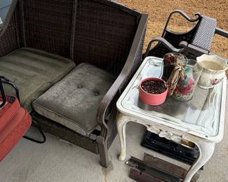 Wicker Loveseat and Side Table Set