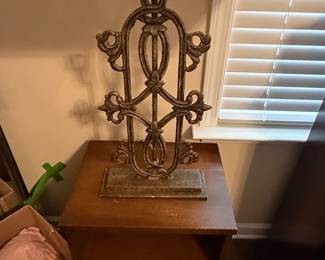 Ornate Cast Iron Table Lamp Base & Mid Century Side Table