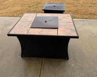 Wicker-Style Square Fire Pit Table with Tile Top