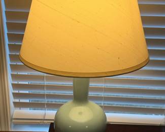Pale Blue Ceramic Gourd Table Lamp with Cream Fabric Shade