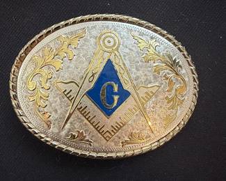 Vintage Masonic Freemason Square and Compasses Belt Buckle