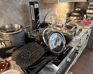 Assorted Cookware Set with All-Clad Lid and Legends Market Utensils