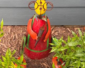 Whimsical Recycled Metal Garden Figurine - "Mr. Turnip" Style