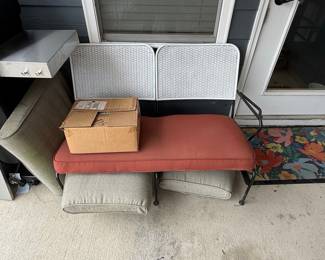 Wrought Iron and Wicker Outdoor Loveseat with Cushions