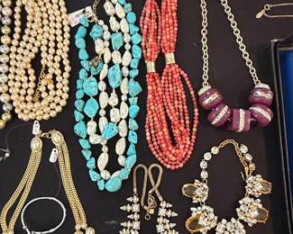 Assorted Costume Jewelry Collection with Turquoise and Pearl Elements