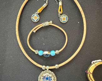 Assorted Costume Jewelry Set with Cork Necklace, Bracelet, and Earrings