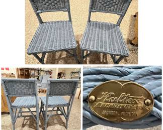 Rare - Vintage KALTEX wicker set of blue chairs.  Made in Jackson, MI. 