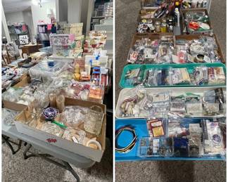 Craft beads, buttons, storage boxes, candles