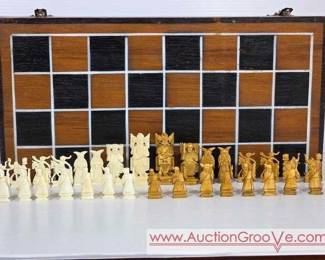 1 Vintage Chinese Hand Carved Chess Set