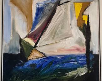 Abstract Sailboat Painting by Carson Boone, 1961