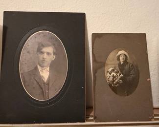 Victorian Era Cabinet Cards - Man and Woman with Flowers