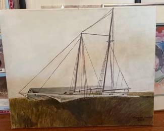 Schooner at Anchor Oil Painting