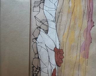 Abstract Figurative Drawing with Watercolor Wash