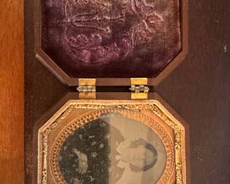 Victorian Era Daguerreotype Portrait in Octagonal Gutta Percha Case
