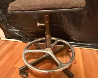 Adjustable Drafting Stool with Chrome Base and Ring Footrest