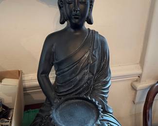 Black Resin Buddha Statue with Offering Bowl