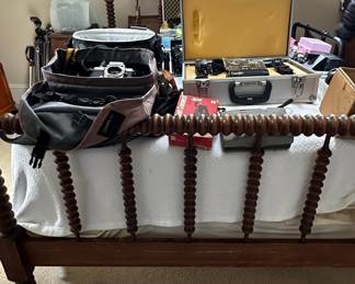 Vintage Camera Lot and Jenny Lind Spool Bed