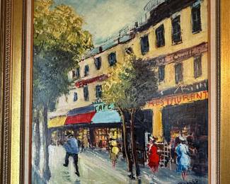 Brasso Oil Painting of Parisian Street Scene, Spanish Artist