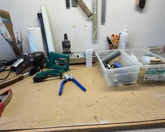 Assorted Craft and Workshop Tools with Storage Containers