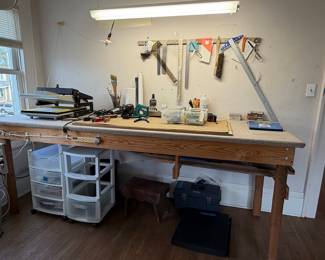 Workstation with Heat Press and Assorted Tools