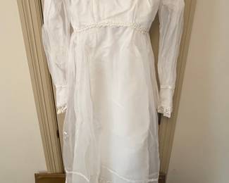 Vintage 1970s White Lace Trimmed Organza Gown