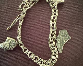 Sterling Silver Charm Bracelet with North Carolina and Raleigh Charms