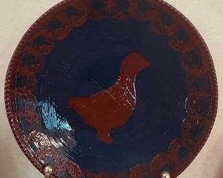 Foltz Redware Ceramic Plate with Bird Motif