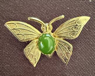 Vintage Jade Butterfly Brooch