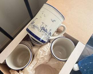 Set of 4 Spode Blue Clipper Mugs