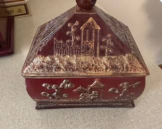 Vintage Decorative Hinged Box with Asian Relief Scenes