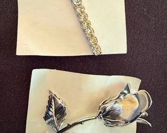 Vintage Brooch Set: Silver-Toned Rose and Gold-Toned Geometric
