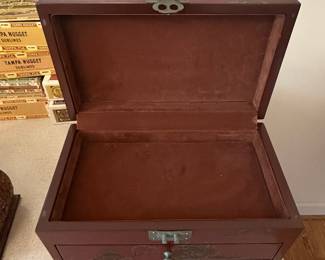 Vintage Wooden Jewelry Box with Hand-Painted Scene