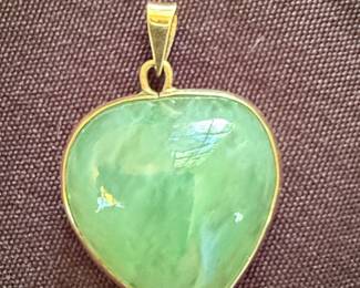 Heart-Shaped Jade Pendant with 14K Gold Bezel