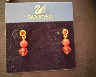 Swarovski Crystal Earrings with Coral and Red Accents