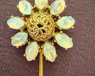 Opaline Glass Flower Brooch