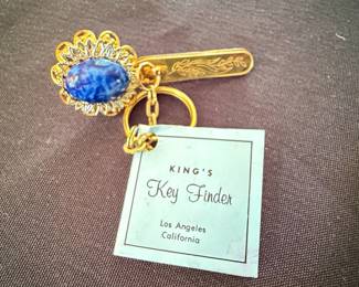 Vintage King's Key Finder Keychain with Blue Cabochon