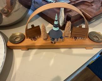 German Erzgebirge Schwibbogen (Candle Arch) - Village Scene