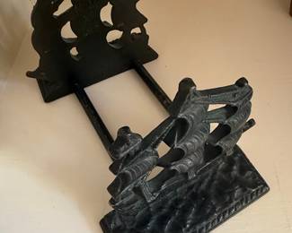 Vintage Cast Iron Nautical Scene Bookends - "The Galleon" and "Rowboat"